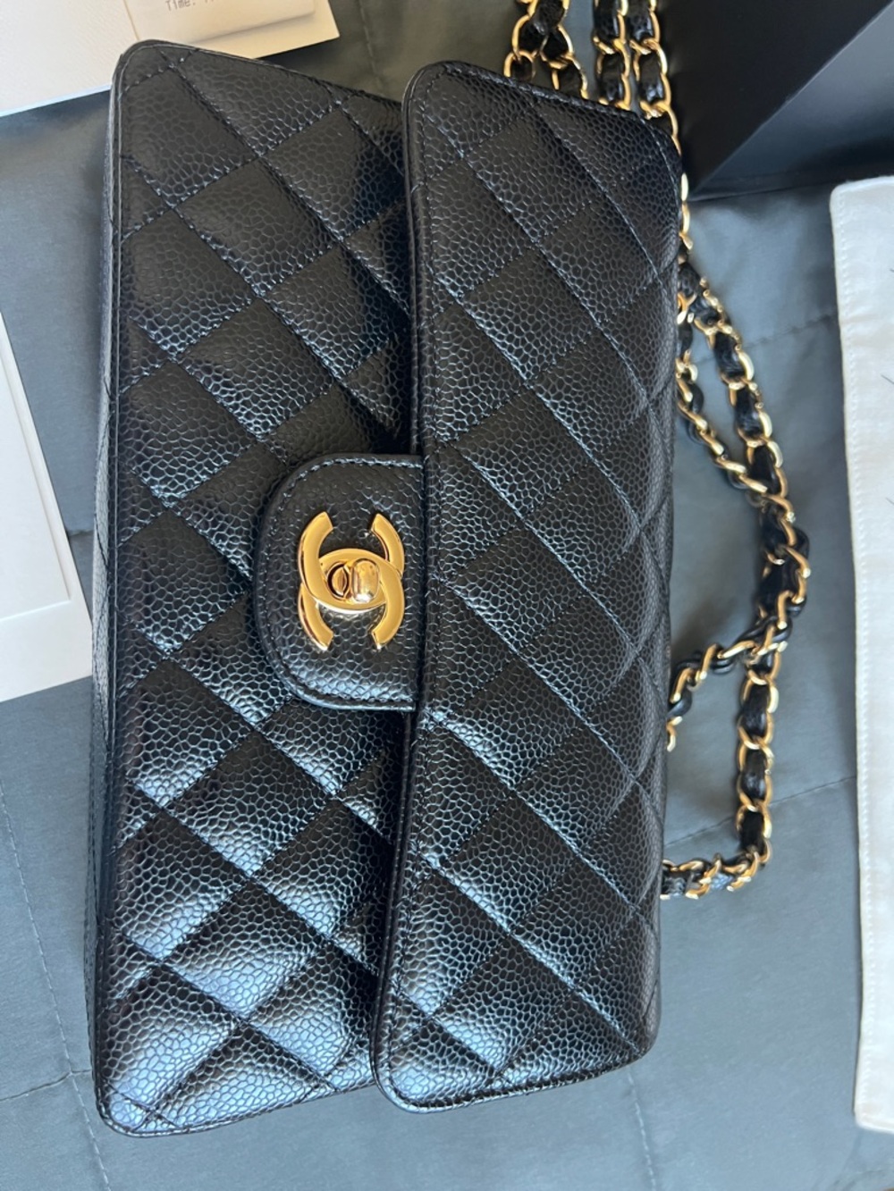 CHANEL Black Quilted Caviar Leather Shoulder Bag with Gold Hardware - Picture 3 of 12
